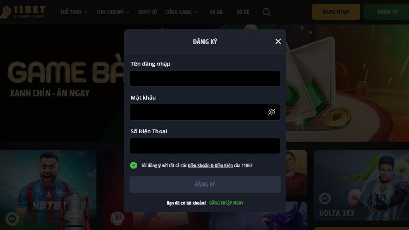 Các bước mở tài khoản tại 11bet nhanh chóng