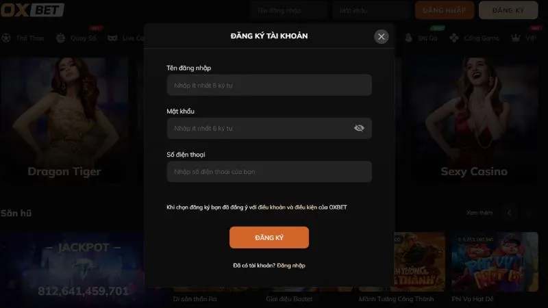 Cách mở tài khoản tại Oxbet