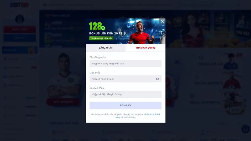 Hướng dẫn đăng ký tài khoản tại BOT88