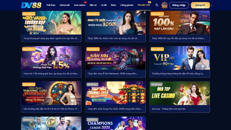 Top khuyến mãi đặc biệt dành cho hội viên DV88