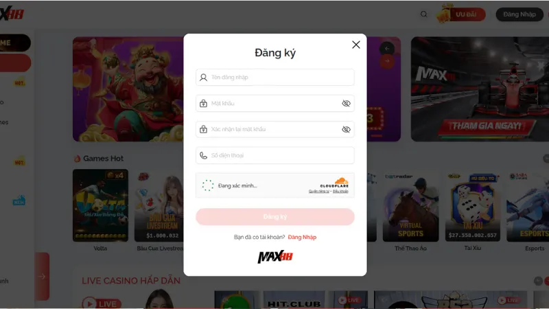 Giao diện các bước đơn giản để tân binh đăng ký tài khoản tại Max88