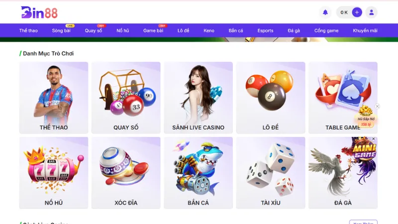 Sản phẩm giải trí đa dạng và hấp dẫn trên BIN88